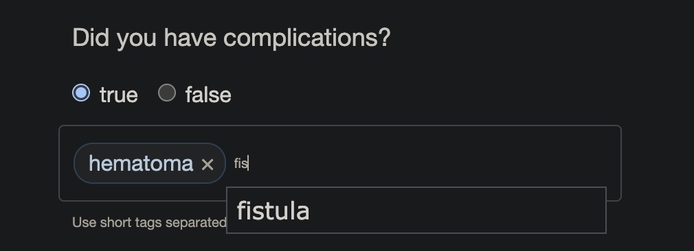 Complication tag editor using short tags and suggestions